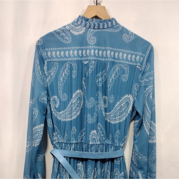 Vintage Hal Ferman Paisley Pleated Dress Women’s 18 Blue Retro 90s Y2K Fairy
