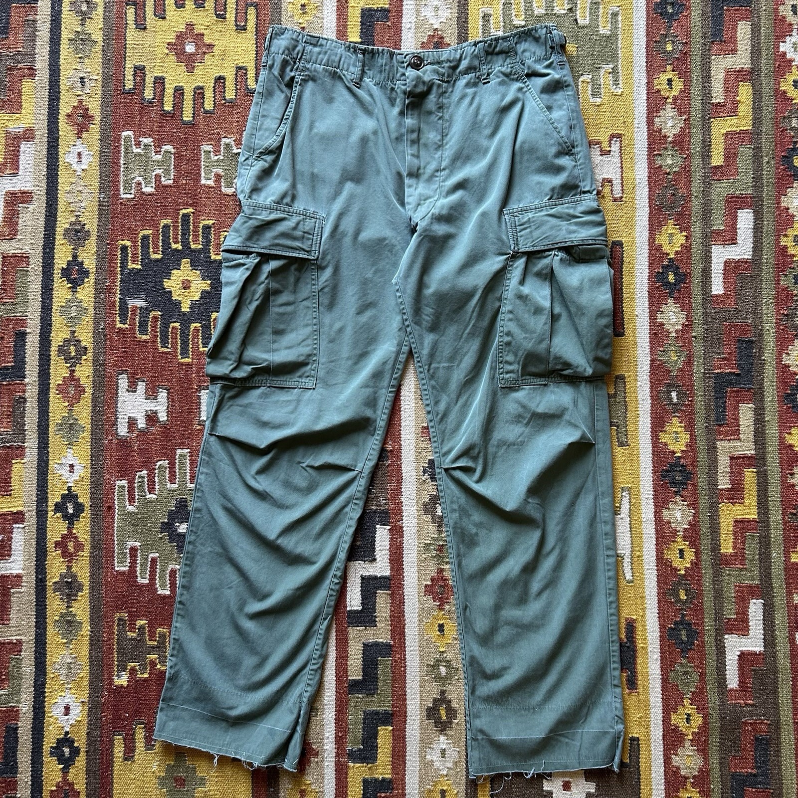 Vtg 1960s Tropical Combat Trousers Poplin Non Ripstop Size M Regular -Distressed