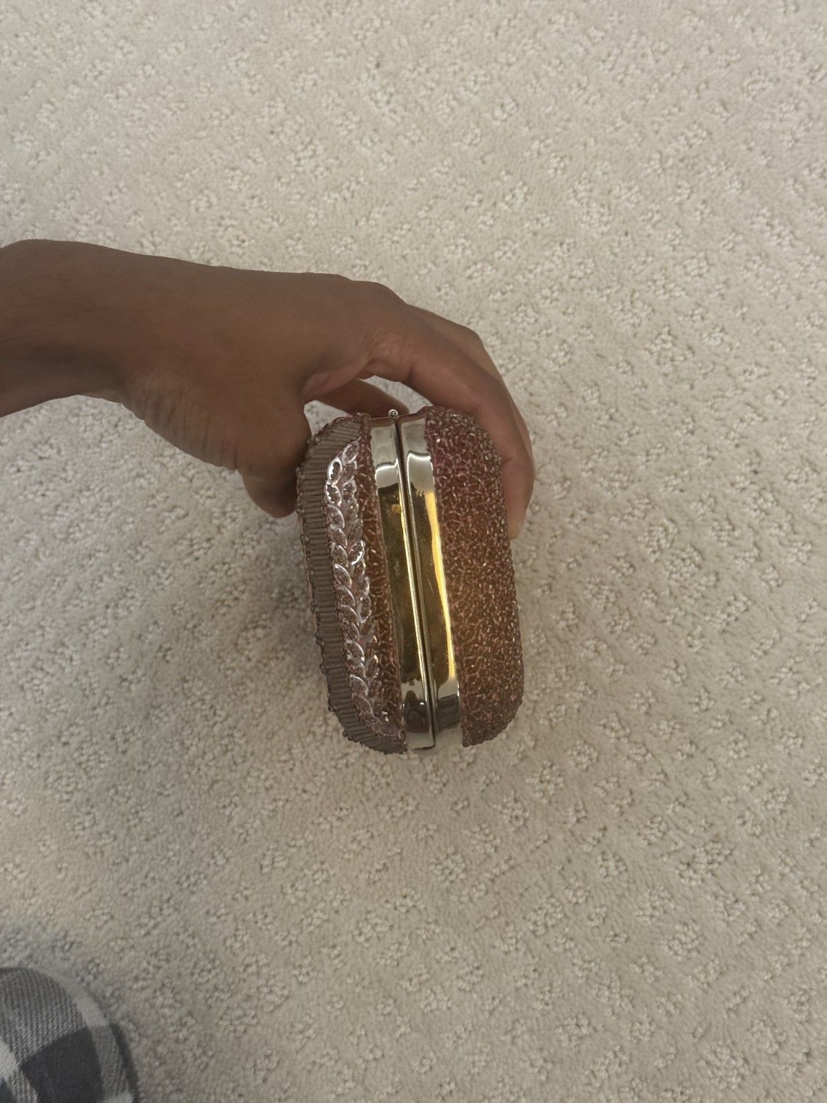 Vintage Style Hand-Beaded Mosaic Box Clutch – Pink & Bronze Evening Bag