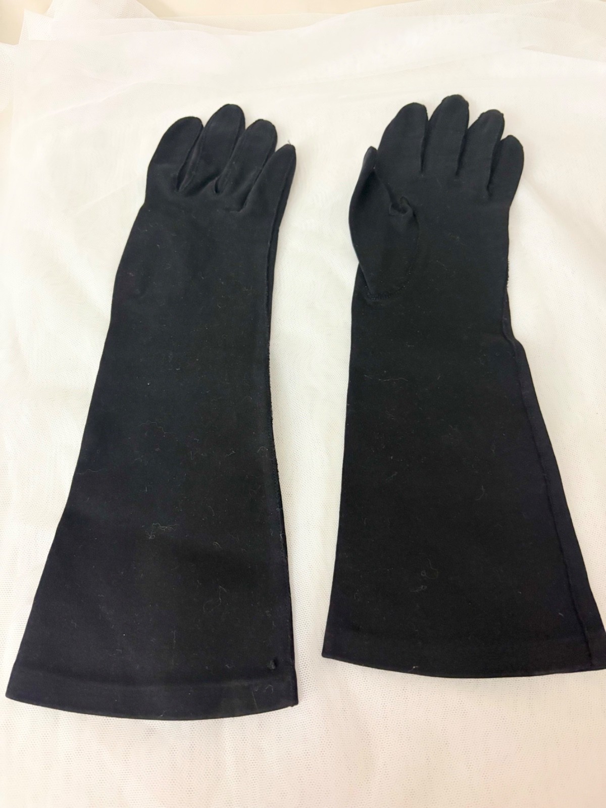 Vintage Gloves Women’s XS/S Black Cotton Mid Length Evening Special Occasion