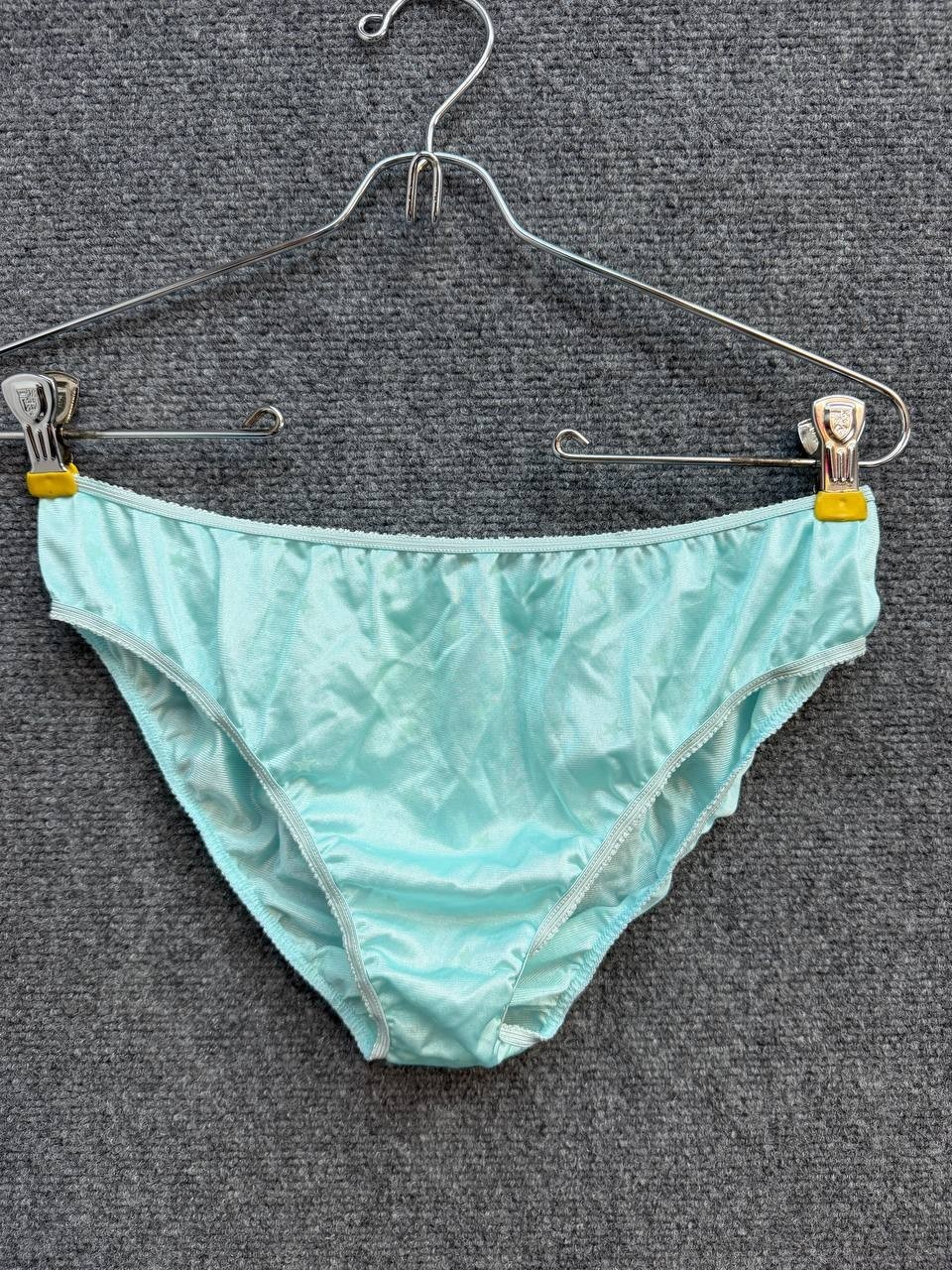 Womens Bikini Panties Briefs Light Blue Shiny Satin Look Size L