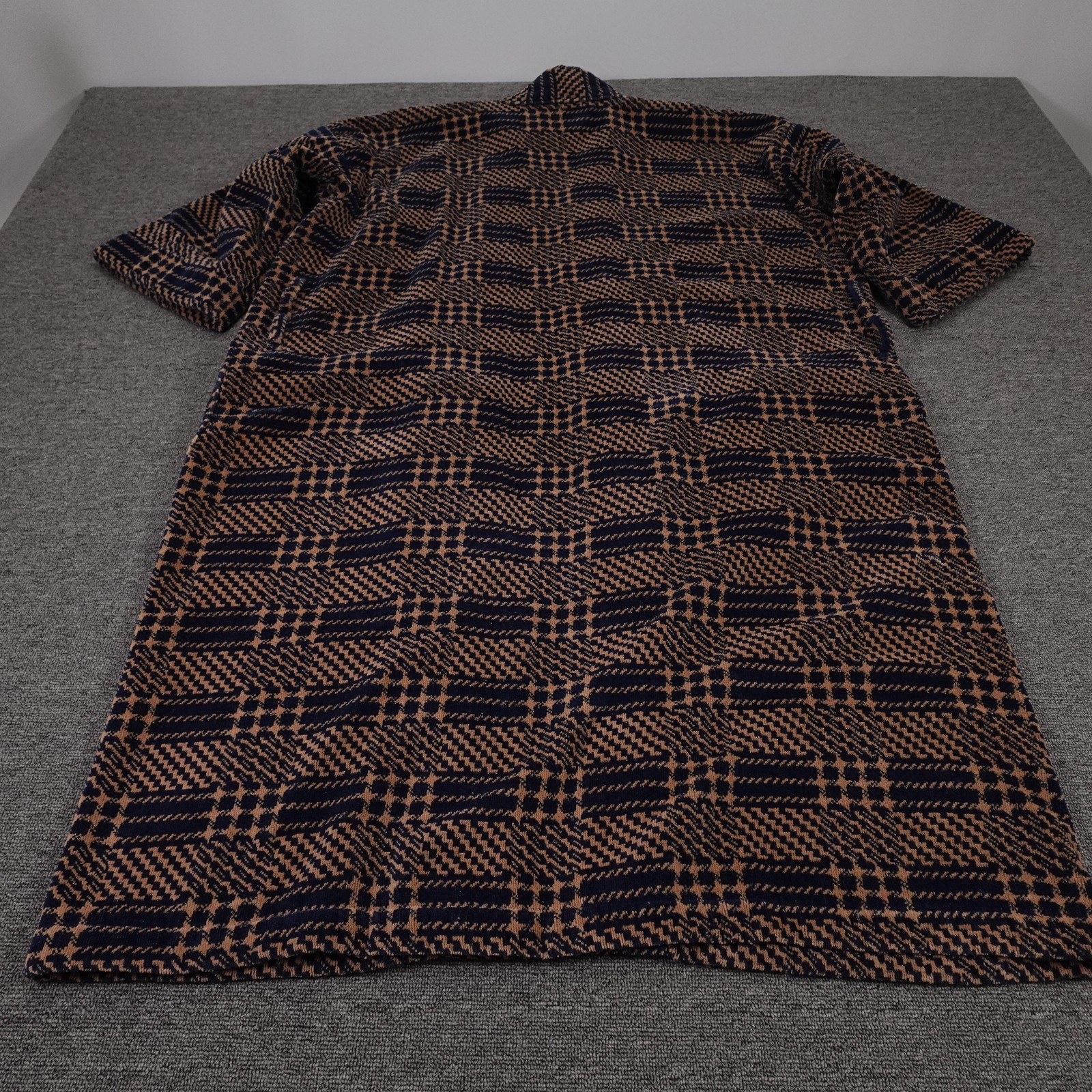 Vintage Christian Dior Robe One Size Blue Brown Terry Kimono Lounge 90s