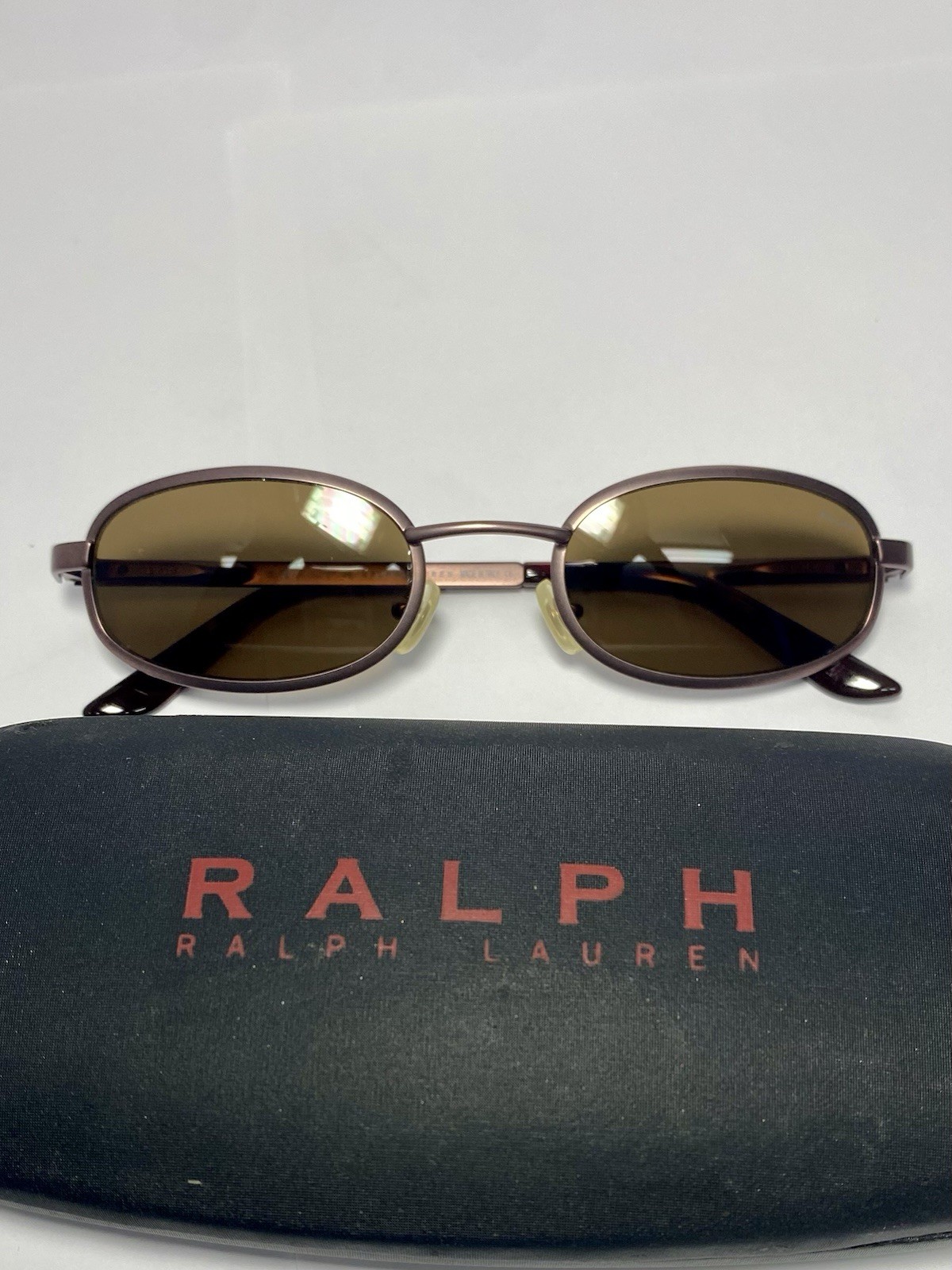 Vintage RALPH LAUREN Sunglasses Oval Metal Brown 948/S 9CX 49-21 90s Y2K Case