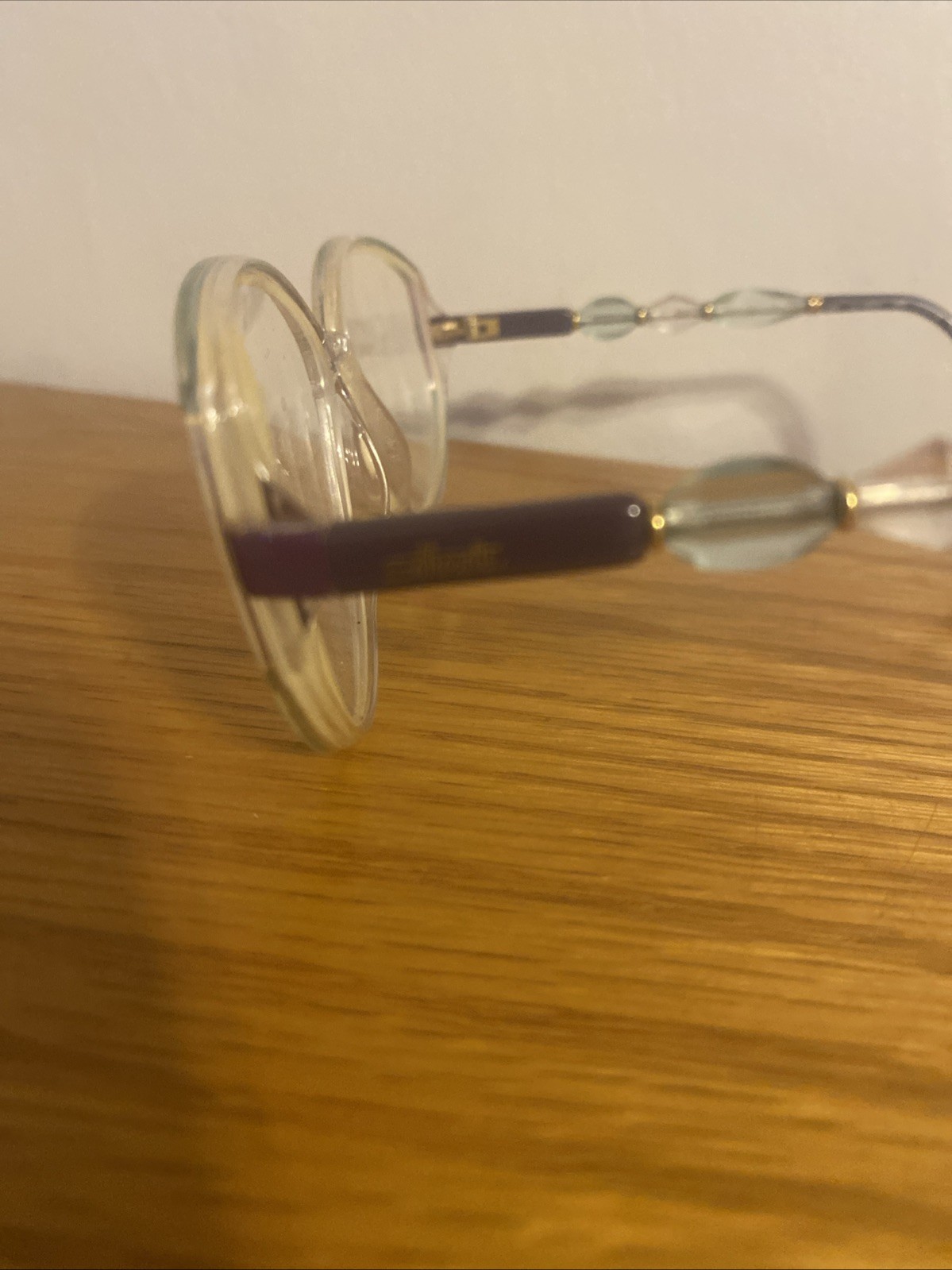 Vintage Silhouette Clear Glasses With Purple Blue And Clear Beads On Side