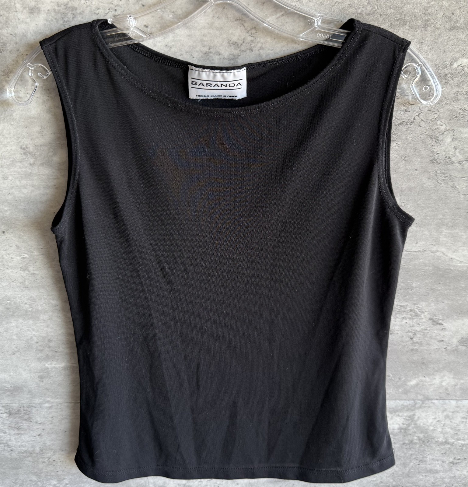 Vintage 1990s Baranda Black Polyester Blend Tank Top Size M Made in Canada