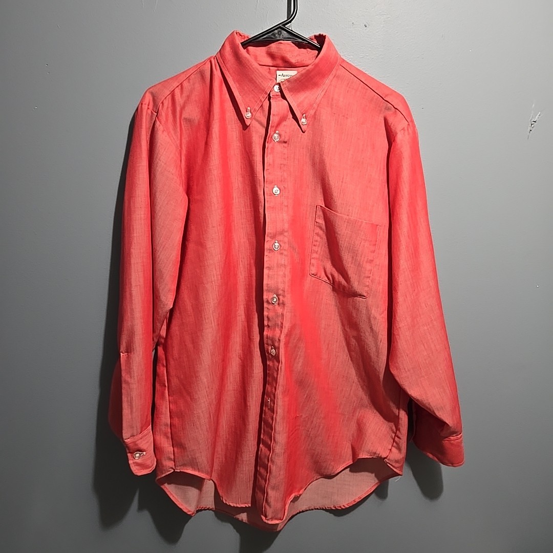 Vtg Arrow Shirt Mens 16/32 Red Button Down The Traditionals Dacron Made USA