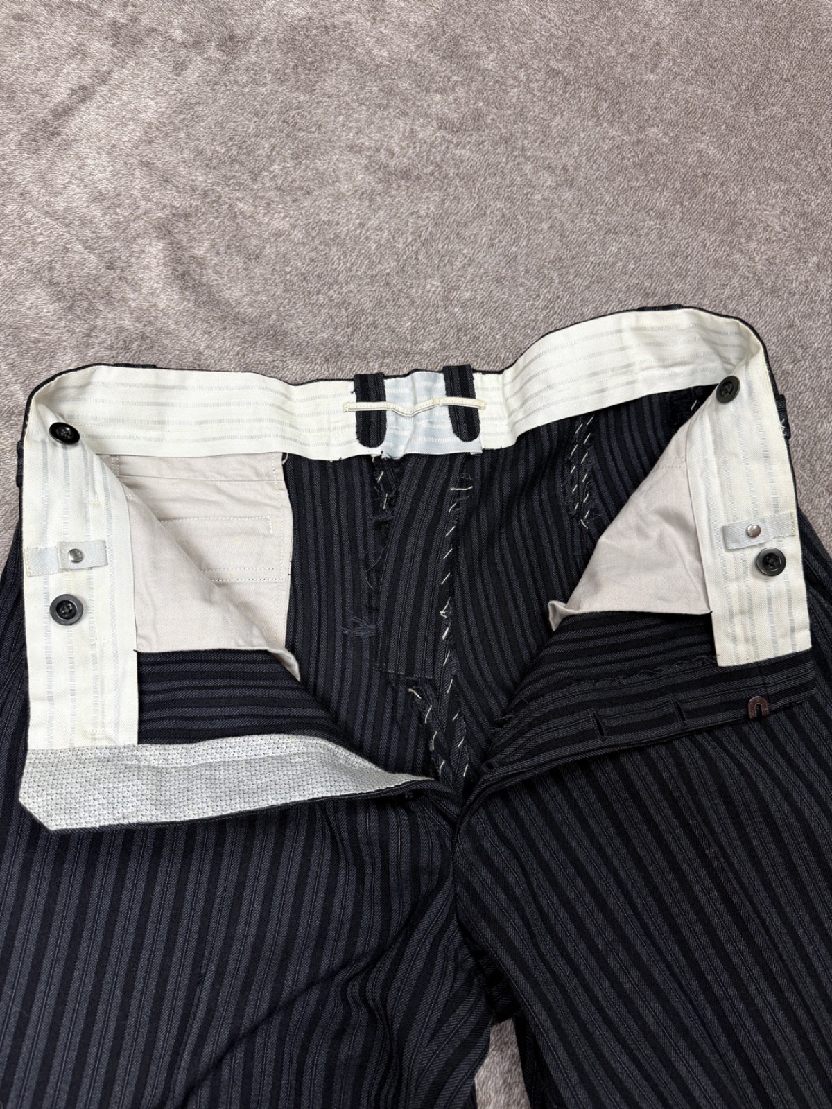 Vintage 1950’s European Morning Fishtail Suspender Buckle Stripped Trouser Pants