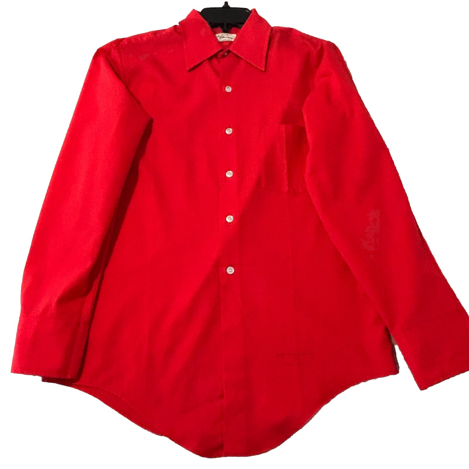 Vtg Le Chevron Red Polyester Cotton Men’s Button Up Shirt Fit Size M Read Desc