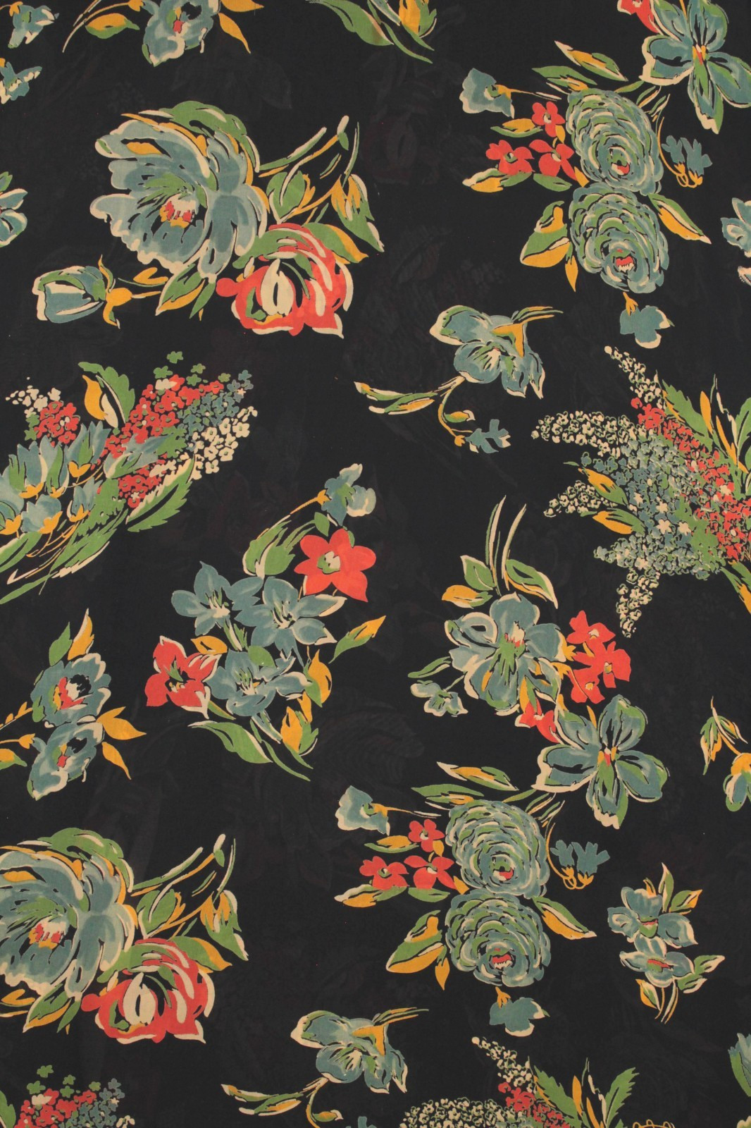 VTG Women’s 30s 40s Navy Floral Drape Front Sheer Maxi Dress / Robe XS/S 1930s