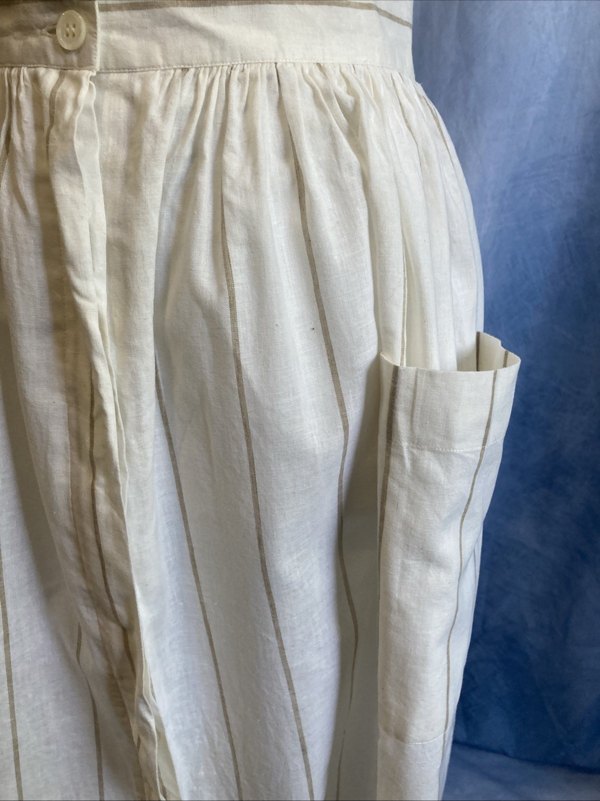 Vtg 80s 90s Andrew Harvey Cotton Linen Pinstripe Ankle Skirt Size 10 Pockets GUC