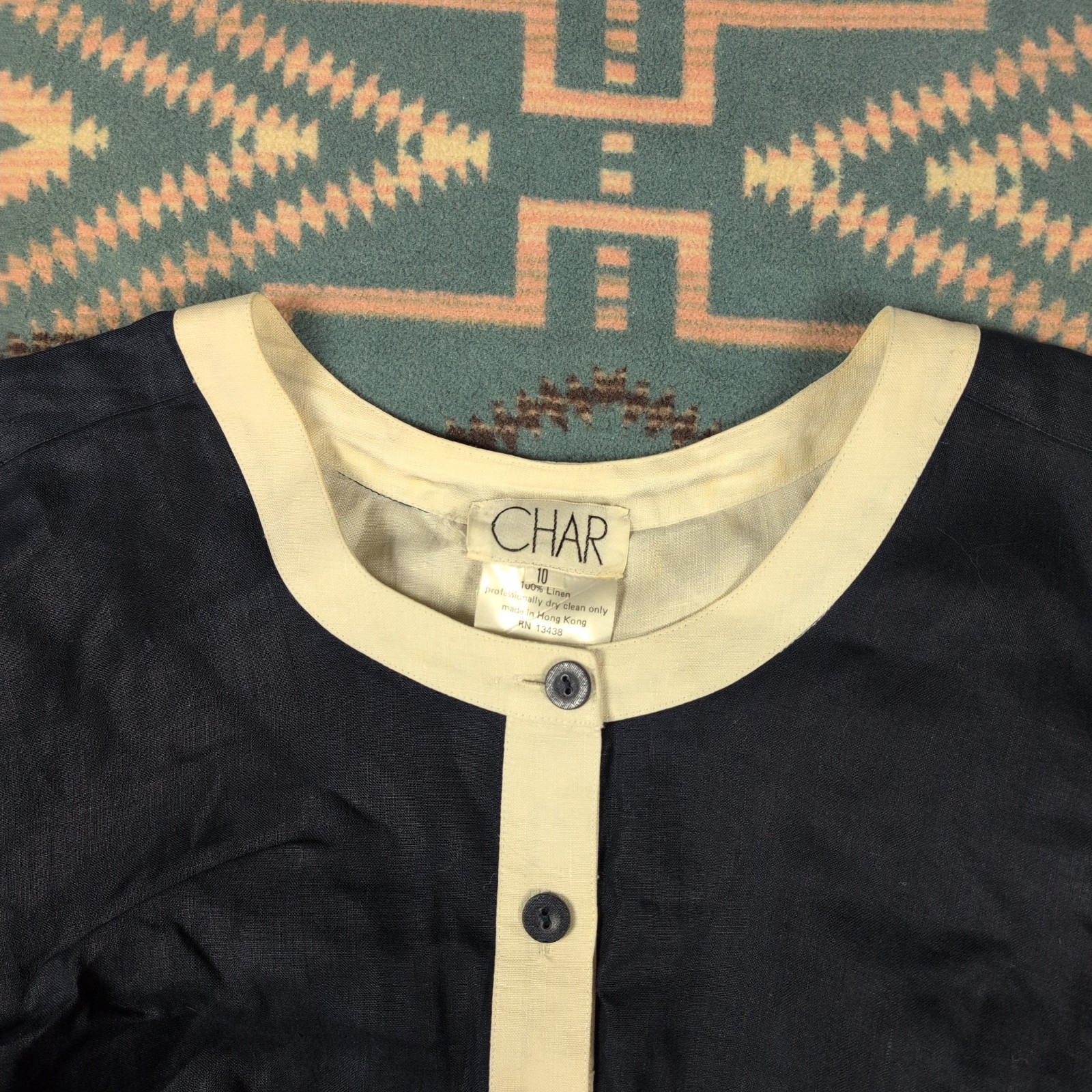 Vintage 80s Size 10 Joanie Char Navy Sailor L Cotton Linen Midi Dress Cream Blue
