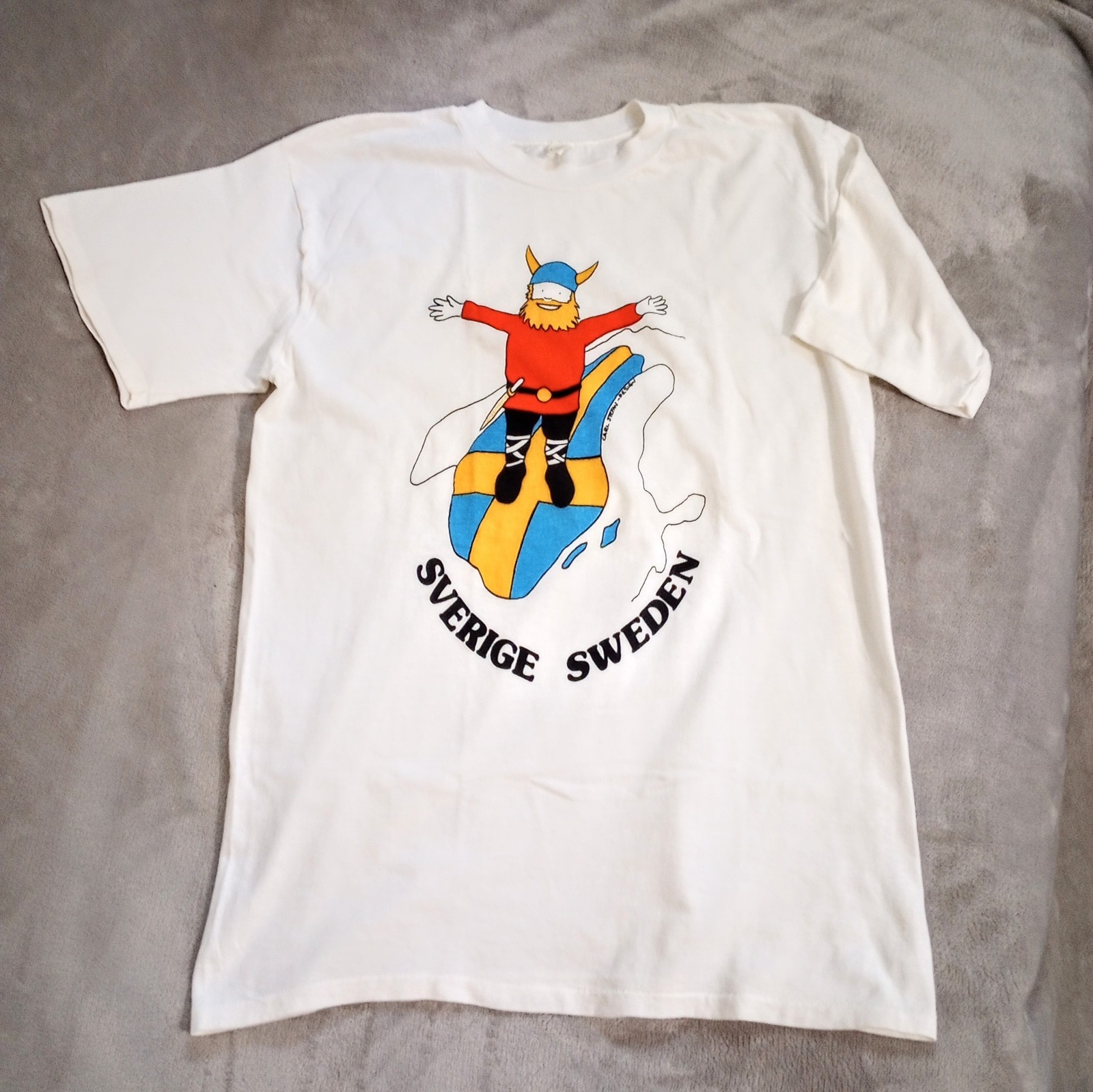 Vintage Single Stitch Swedish Sweden Viking Tee Tshirt M L NOTE Measurements
