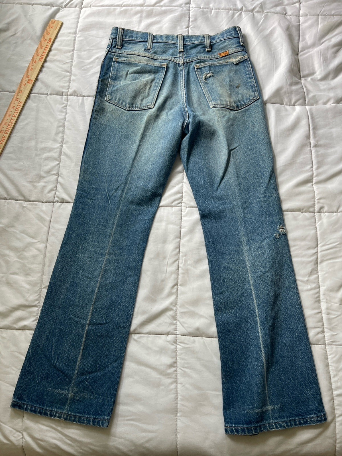 Vintage 70s Faded Bootcut Flared Cowboy Jeans 28×29 Grunge Distressed Whiskers