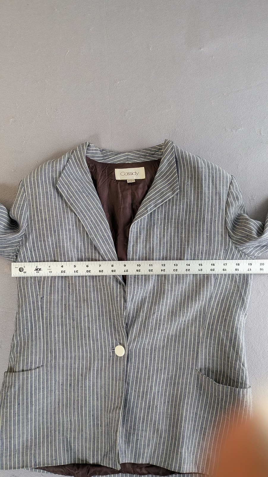 Late 80s 90s VTG Pinstripe Skirt Suit Set 10 Rayon/Linen Blend Blue Denim Look