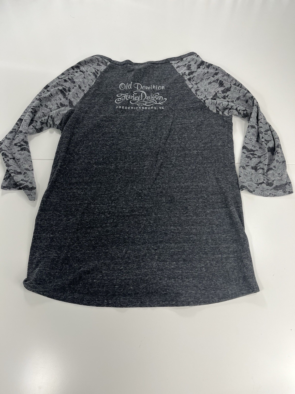 Y2K Harley-Davidson Women’s 3/4 Sleeve Top XL Gray Lace Floral Bling