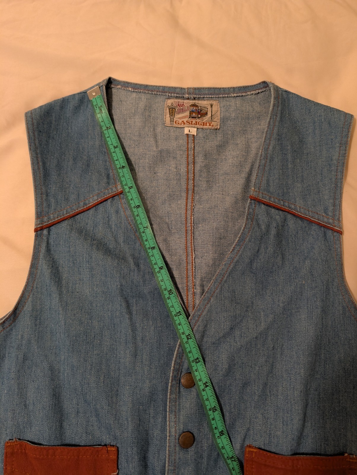 Gaslight Blue Denim Vest Button Front Size L Regular Cotton/Polyester