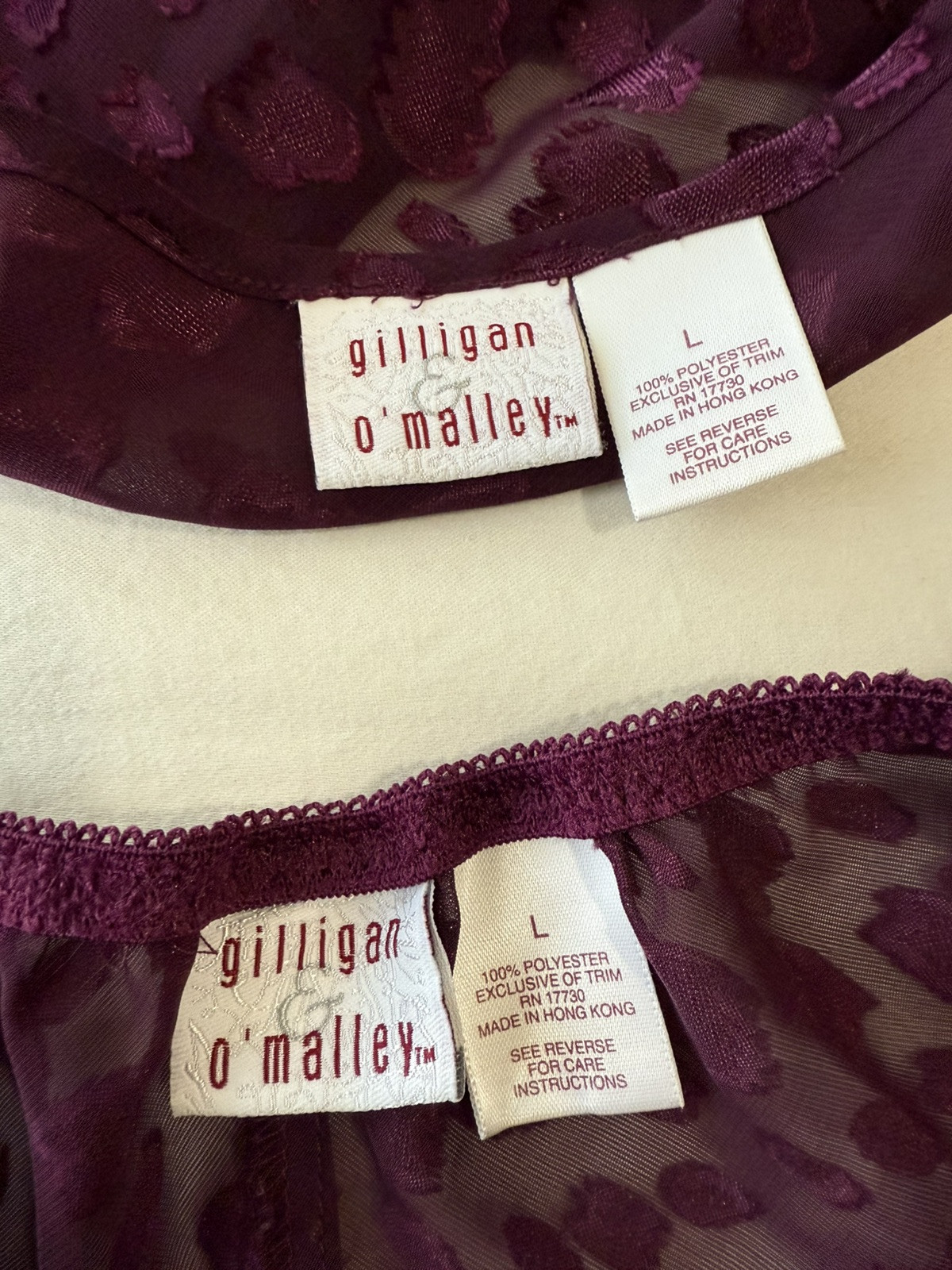 Vtg Gilligan & O’Malley 2 pc SHEER Pajama Shorts & Cami Top Set Size Large- Wine