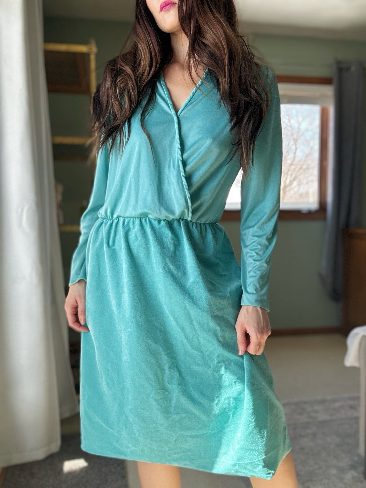 Vintage 1980s Dress Kay Windsor Aqua Shift Casual Business