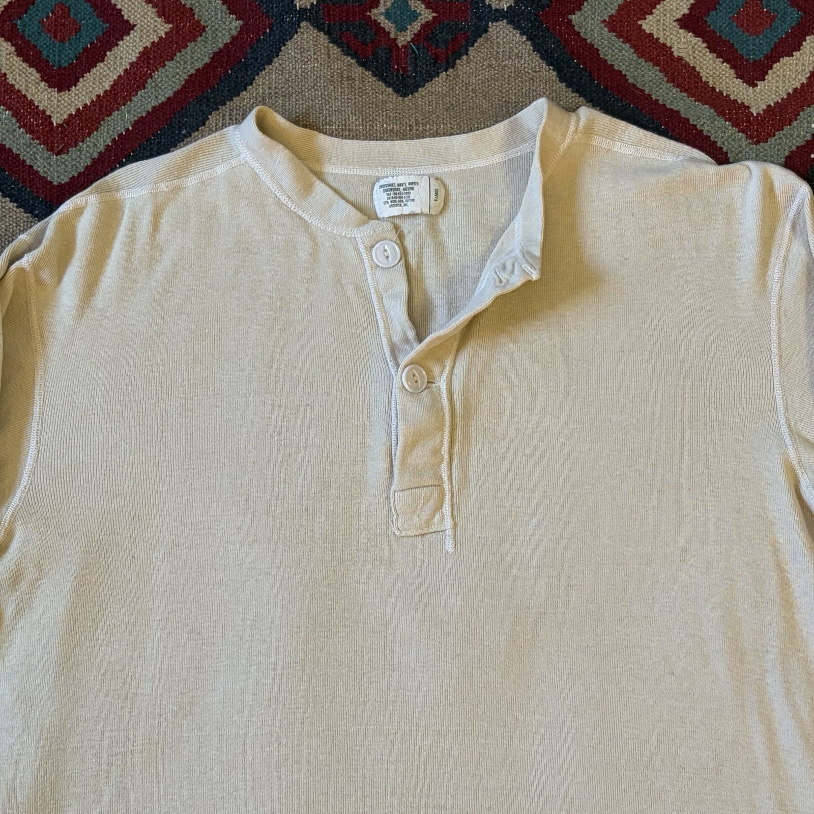 Vintage 80s US Army Military Thermal Henley Shirt Mens XL Pullover Undershirt