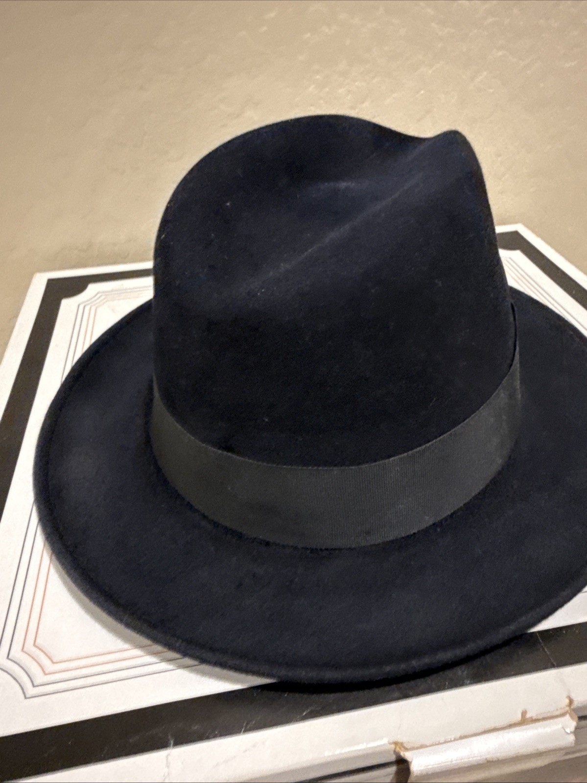 Vintage Stetson Fedora Black Furf Felt 7 1/4 with Vintage Stetson Hatbox