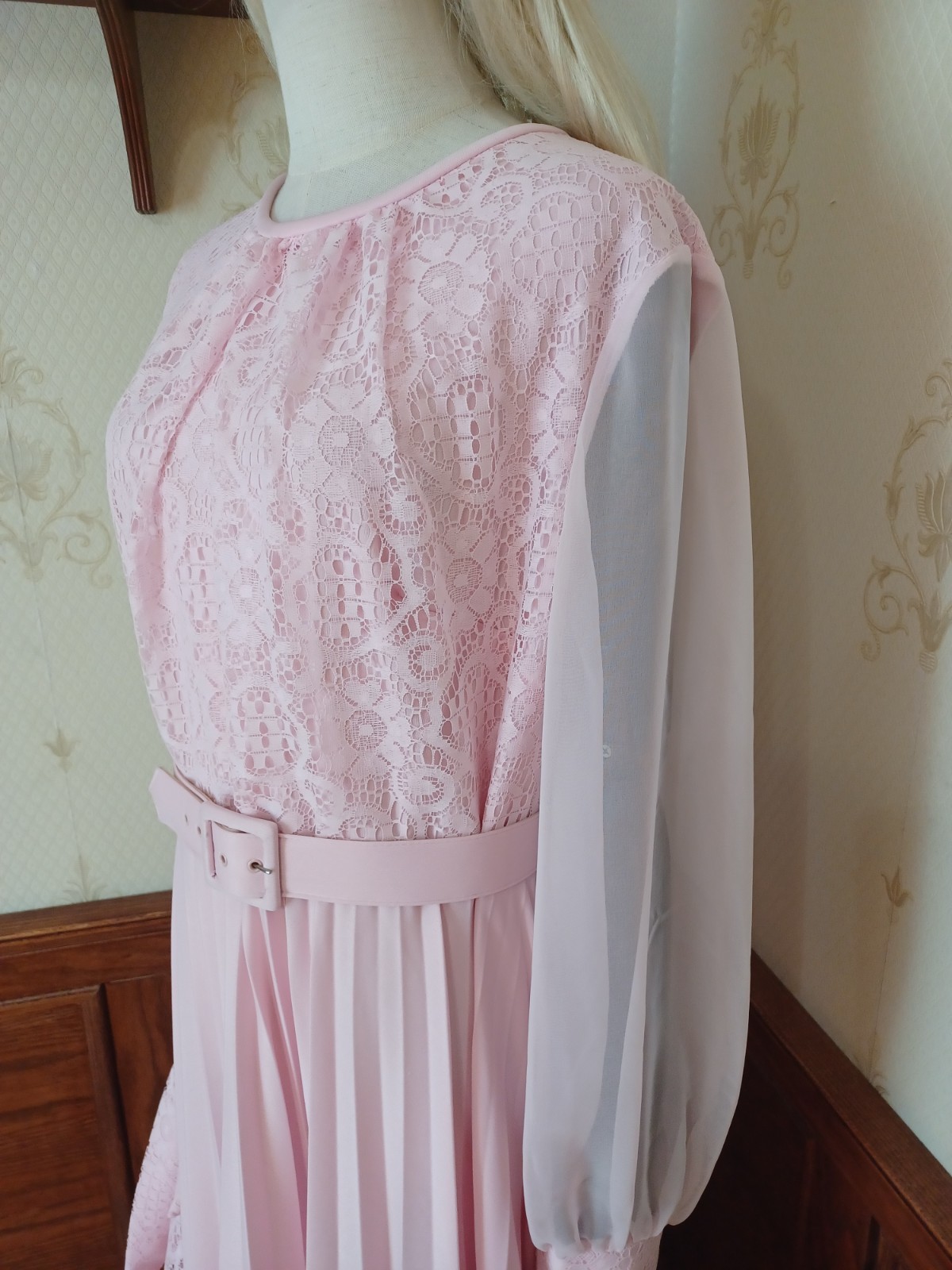 Vintage 1970s 3 Piece Pink Romantic Prairie Accordion Pleat Maxi-Dress, Sz 22.5
