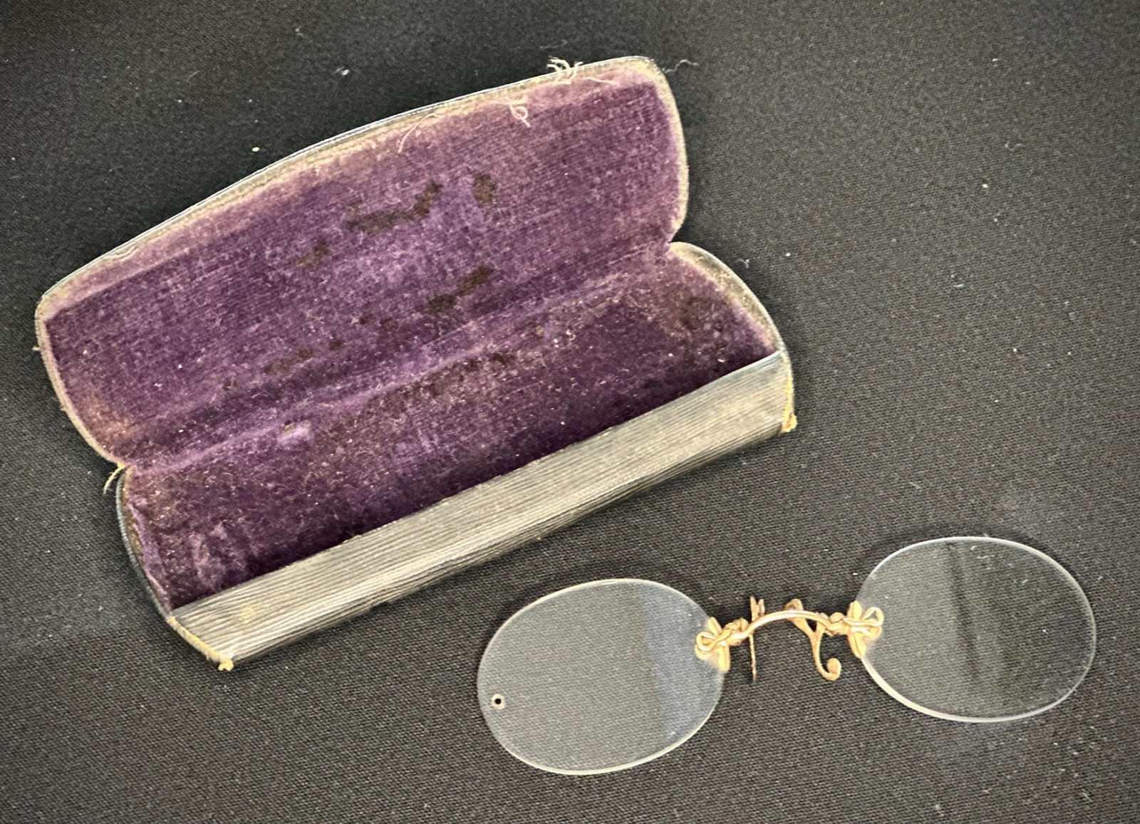 Antique Bonschure Pince-Nez Eyeglasses with Original Velvet-Lined Case