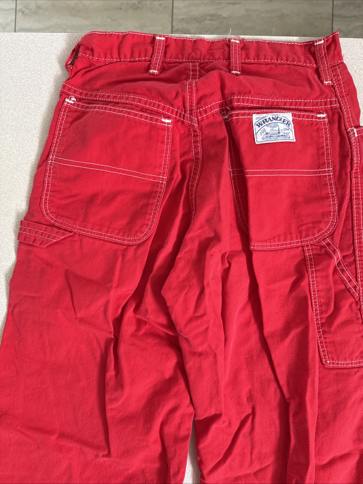 VTG 80’S WRANGLER RED CARGO PANTS BAGGY JUNIOR SZ 9 BORN IN USA MADE (37)