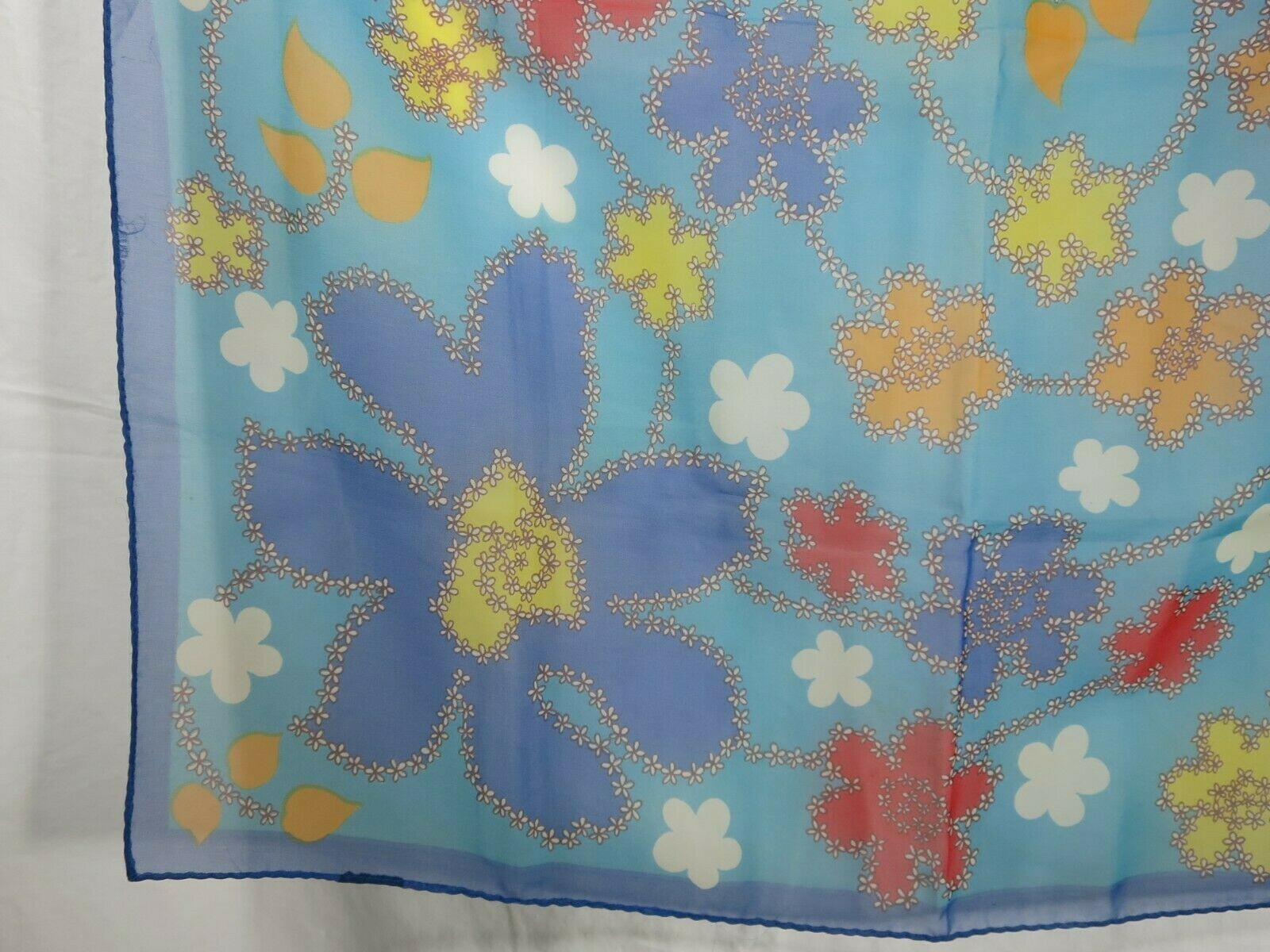Vtg Synthetic Multicolor Square Scarves Blue Yellow Red Pink Floral Dandelion 3