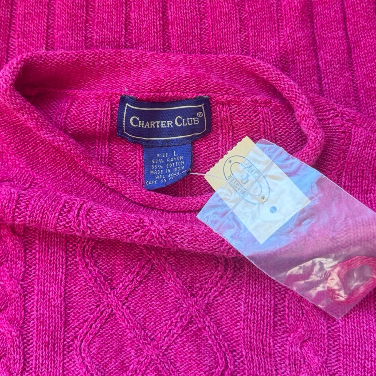 Vintage Pink Cable Knit Top Size Large 90s Rayon Cotton Knit Short Sleeve Ribbed