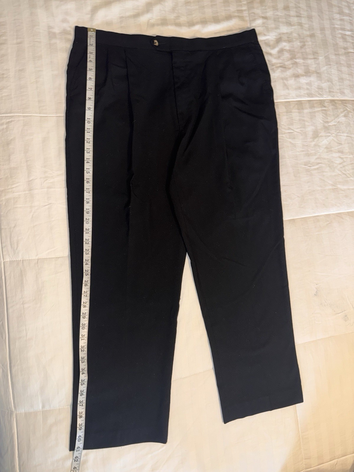 Sansabelt Pleated Dress Pants Mens 40×30 Black Vtg Button Tab Slacks Trousers