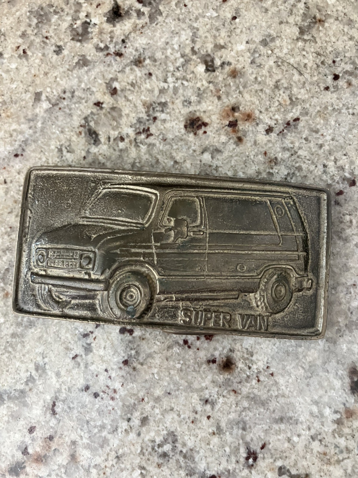 Vintage Solid Brass Belt Buckle 1970s SUPER VAN