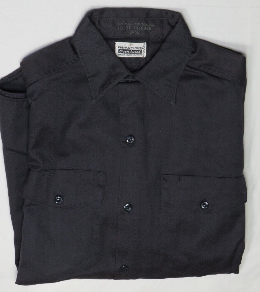 PENNEYS MENS SHIRT 14 1/2 CHARCOAL GRAY WORK PERMANENT PRESS OVEN CURED VINTAGE