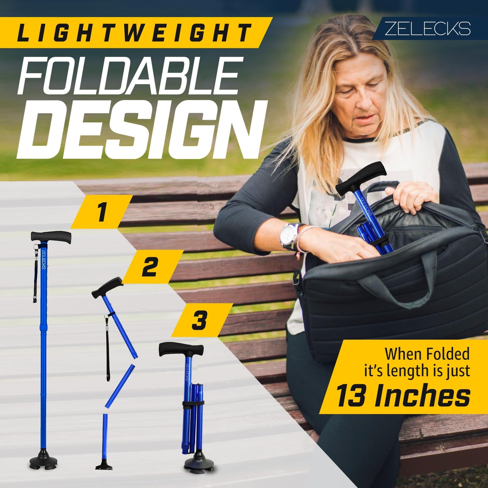 ZELECKS Walking Cane for Women & Men – Self Standing Adjustable Folding Cane …
