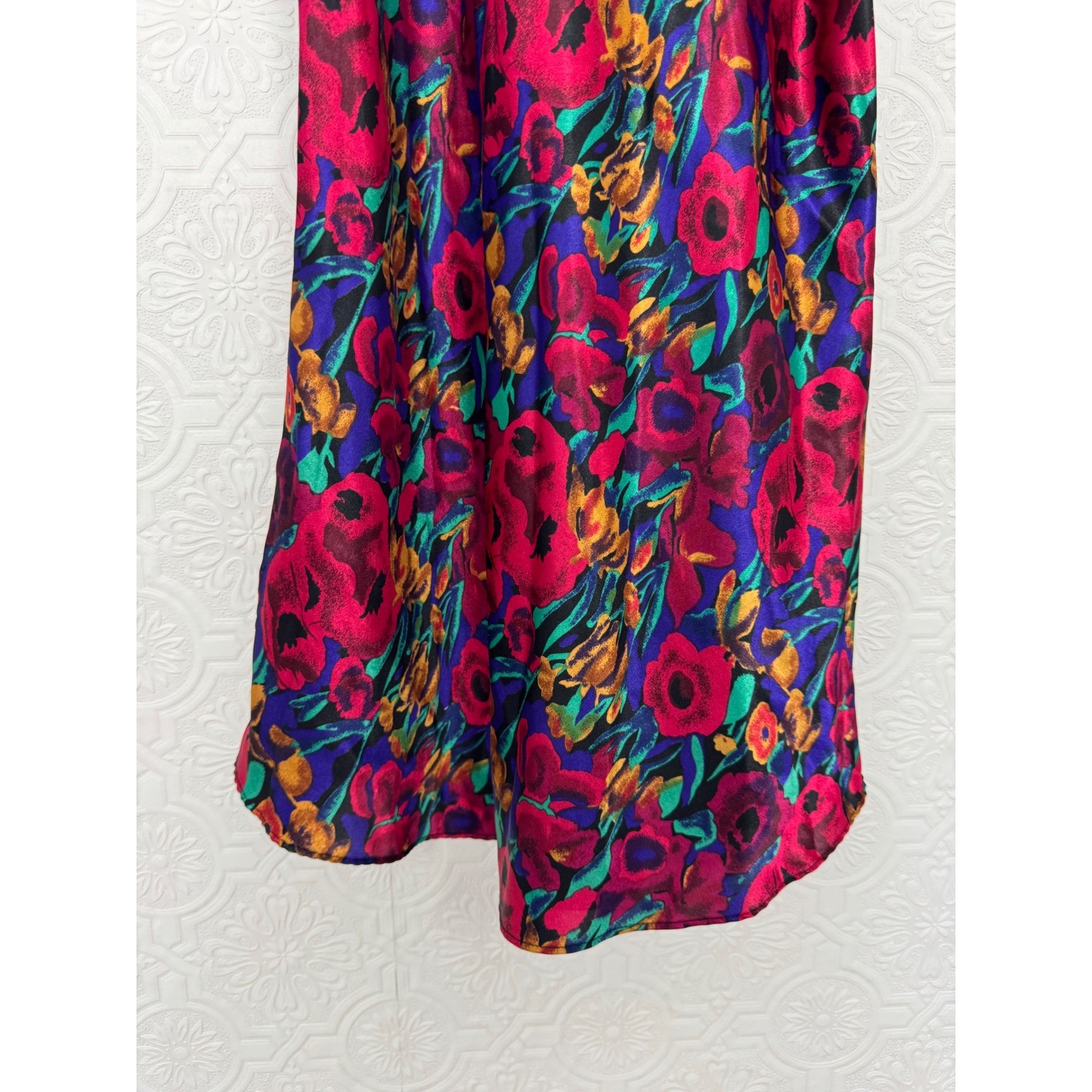 Vintage Sedu Floral Slip Dress Multi-Color Satin Mini V-Neck Spaghetti Strap 90s