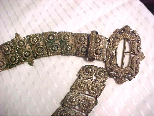 Antique Vintage Art Nouveau HM Ornate Filigree Rosette Brass Belt 30″