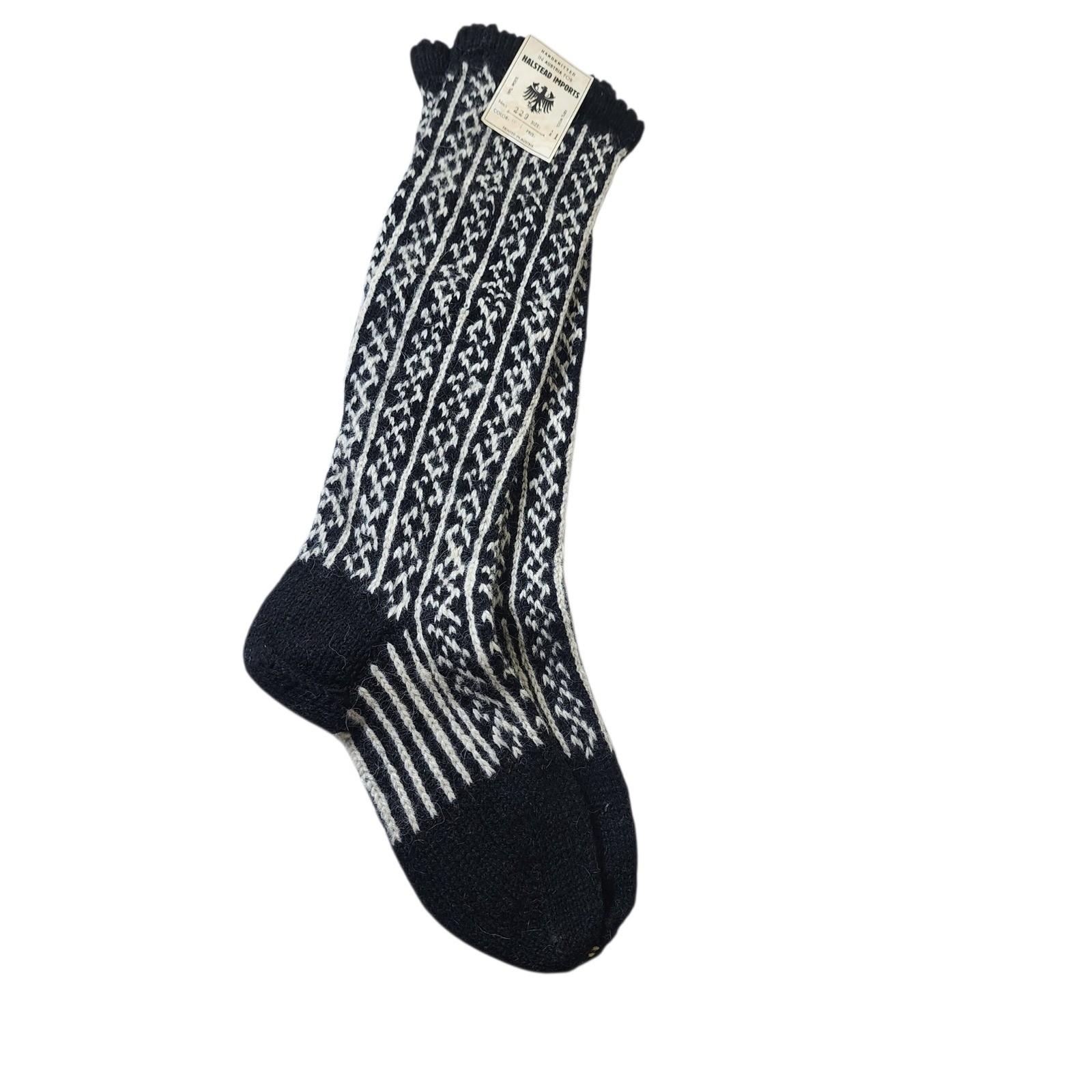 Vintage Halstead Imports Handknitted Wool Socks Austria Black White Size 11 229