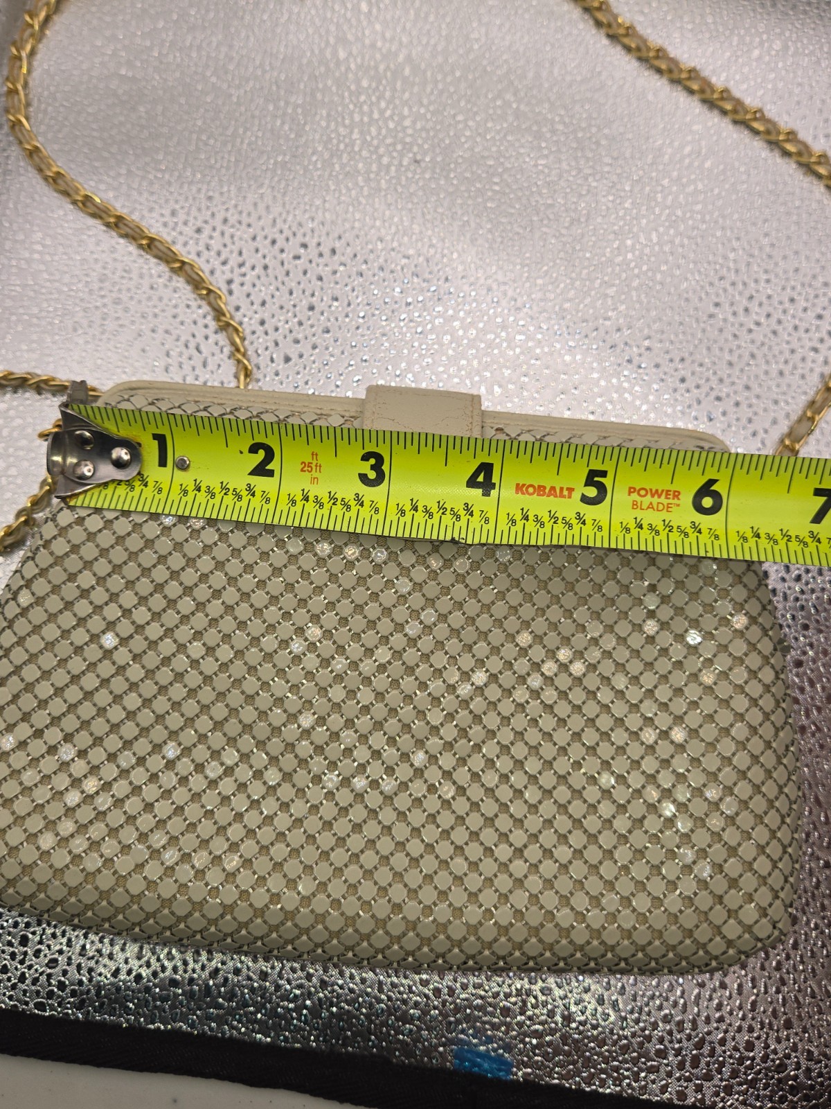 Vintage B.H. Smith White Enameled Metal Mesh Crossbody Evening Bag –