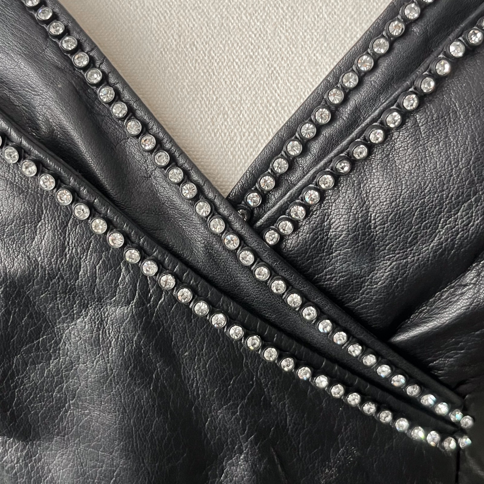 Vintage 1980s Strapless Black Leather Dress – Rhinestone Studded Glam Rock Party