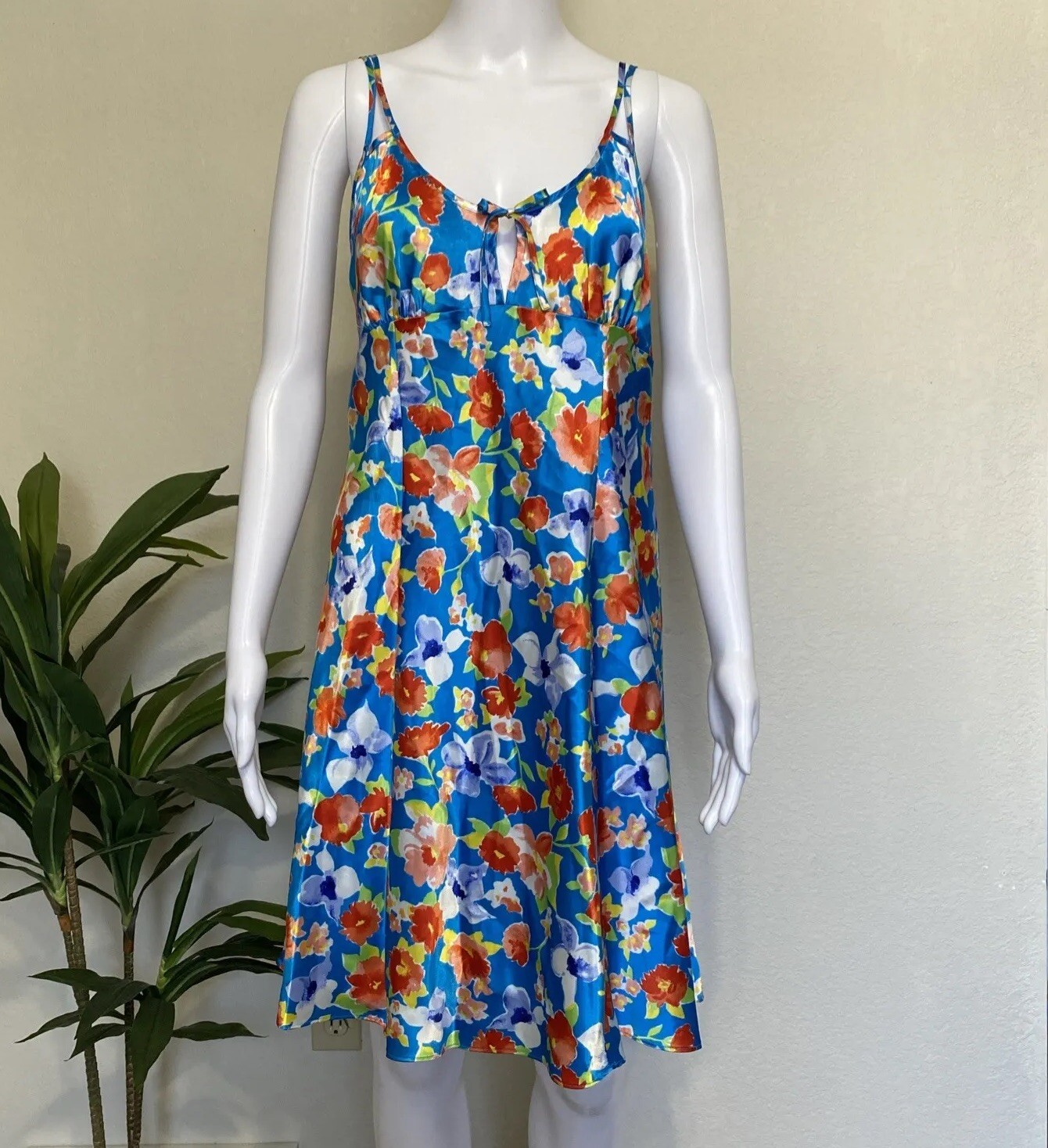 Vtg Gilligan O’Malley Sz XXL Satin Slip Dress Multicolor Floral Bias Opaque Gown