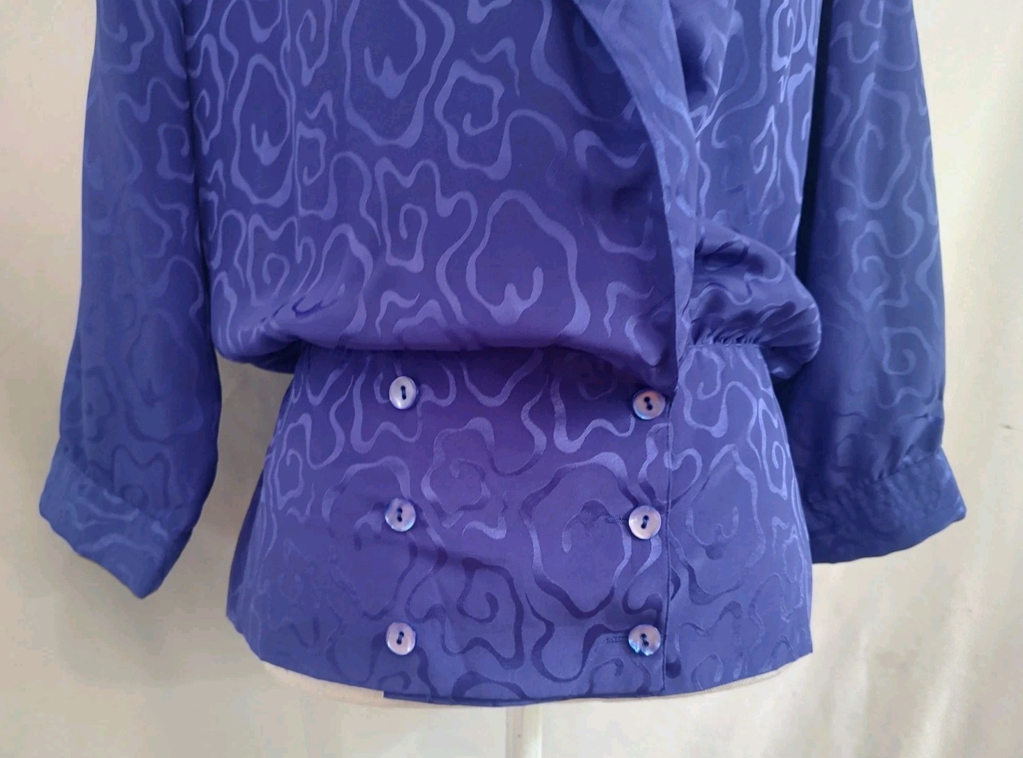 80’s Vintage Argenti Top Blouse Purple Satin Jacquard Jacket Style 3/4 Sleeve 12