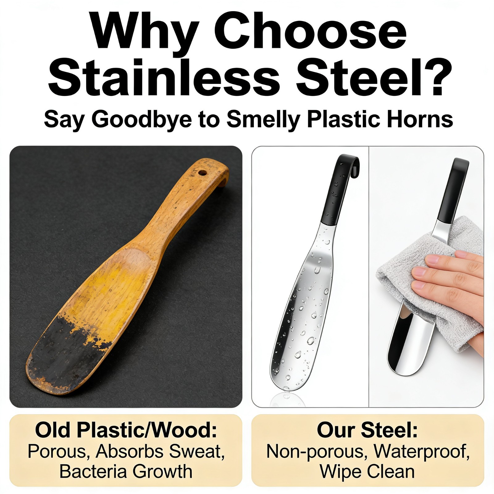 Long Handle Shoe Horn Stainless Steel Metal Shoe Helper Shoes Remover Shoehorn