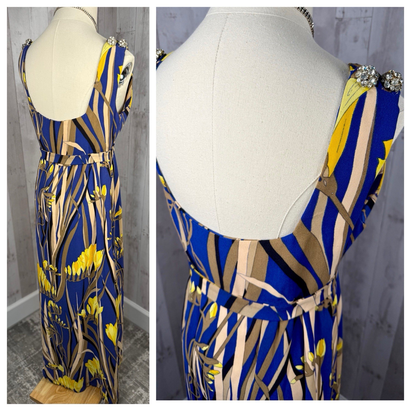 Vintage 1960s Designer Evening Gown Floral Cocktail Dress Rhinestones – Small/2