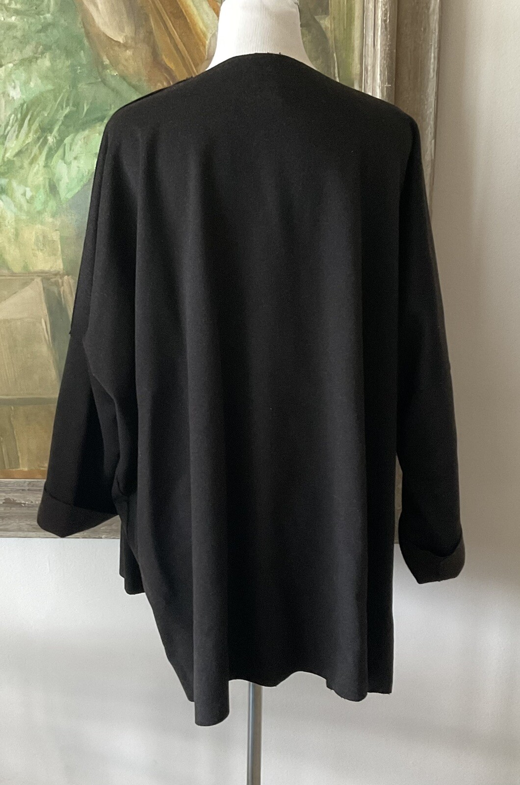 VTG ESKANDAR Cashmere Wool Dark Brown Coat Open Waterfall Collar OS