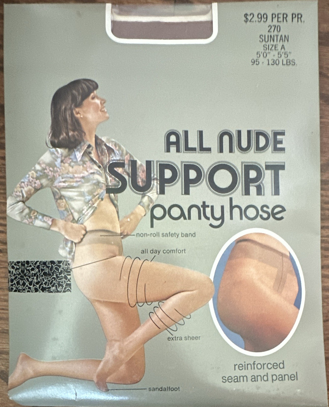 Vintage All Nude Support Pantyhose NOS Suntan Size A Made USA Sealed Nylon