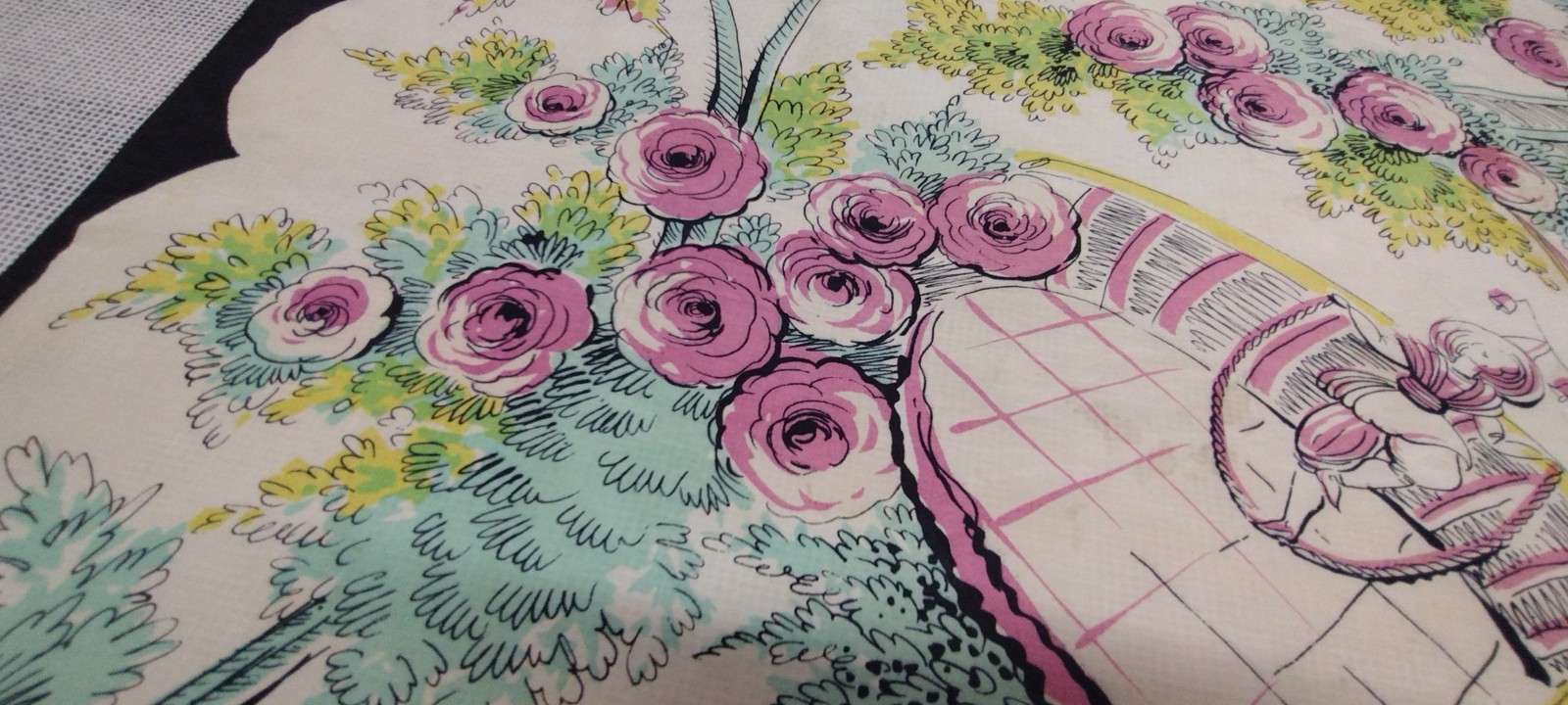 Vintage 30s 40s Scarf Dancer Spring Roses Parachute Fabric Rare Acetate Rayon