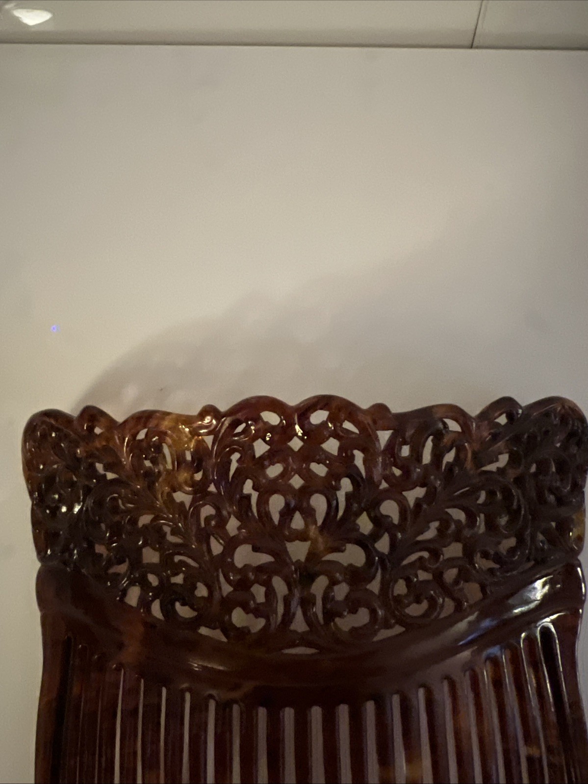 Gorgeous Antique Vintage Ornate Large Faux Tortoise Hair Comb 5.5”x 4” #7610