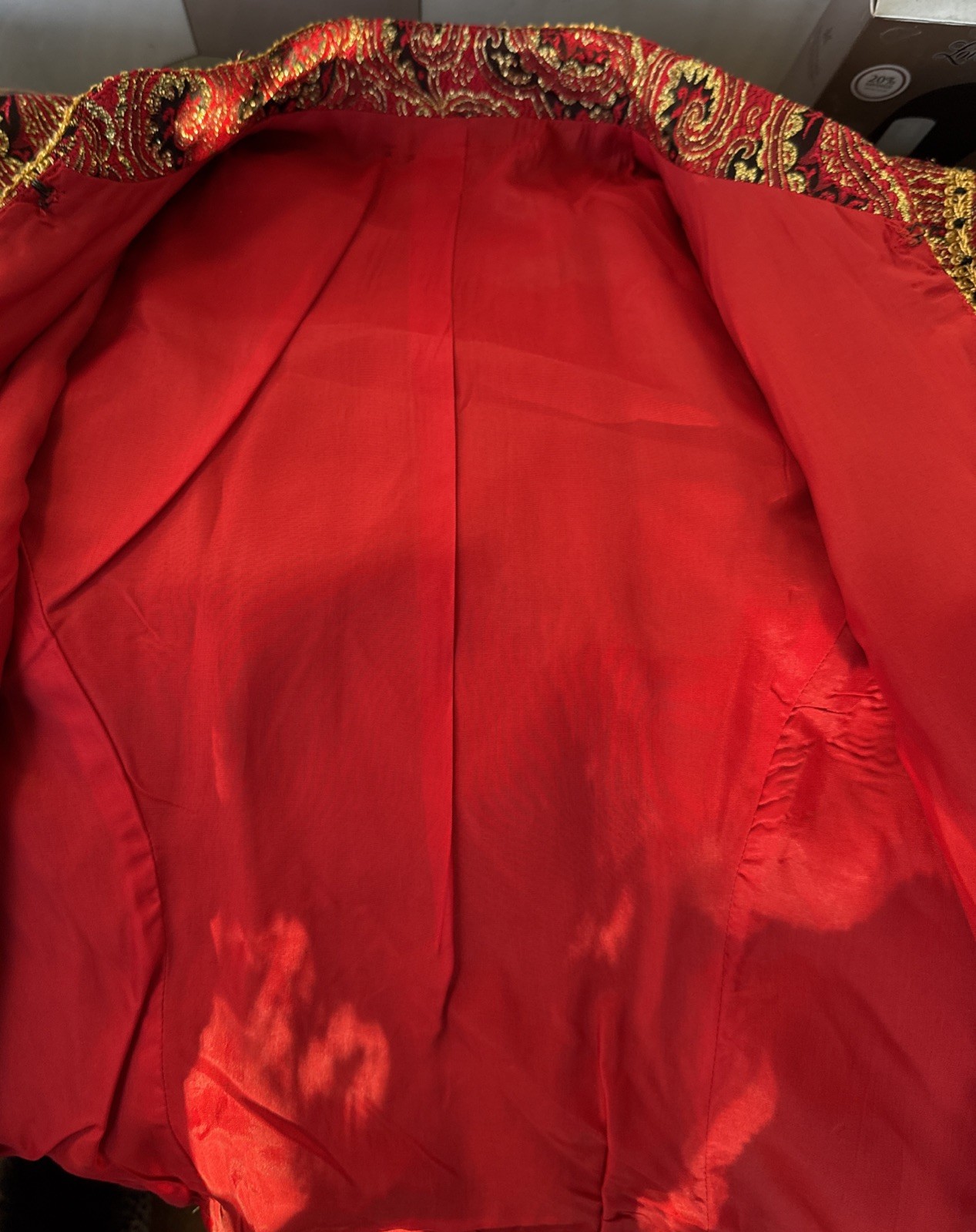 Vintage 70s Red & Gold Paisley Brocade Cropped Jacket- Studio 54, Disco-Size M