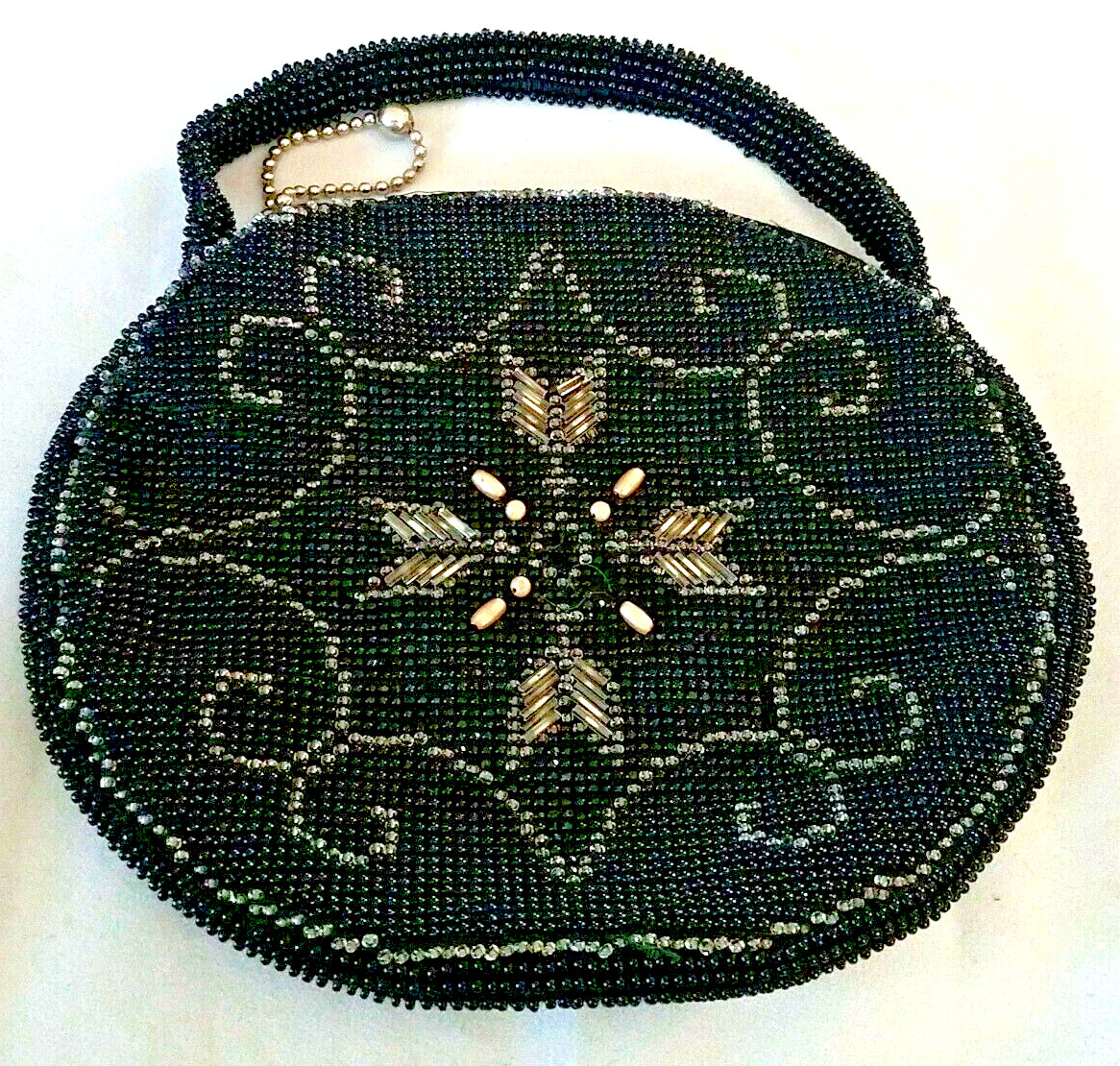 CZECHOSLOVAKIA Black and Silver Beaded Vintage Handbag Zipper Purse