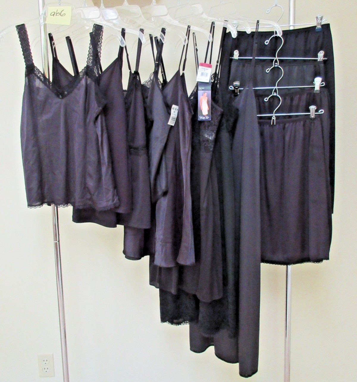 12 Pc *ALL BLACK* Lingerie Camisoles Full Dress & Half Slips Lot Vtg–Modern ab6
