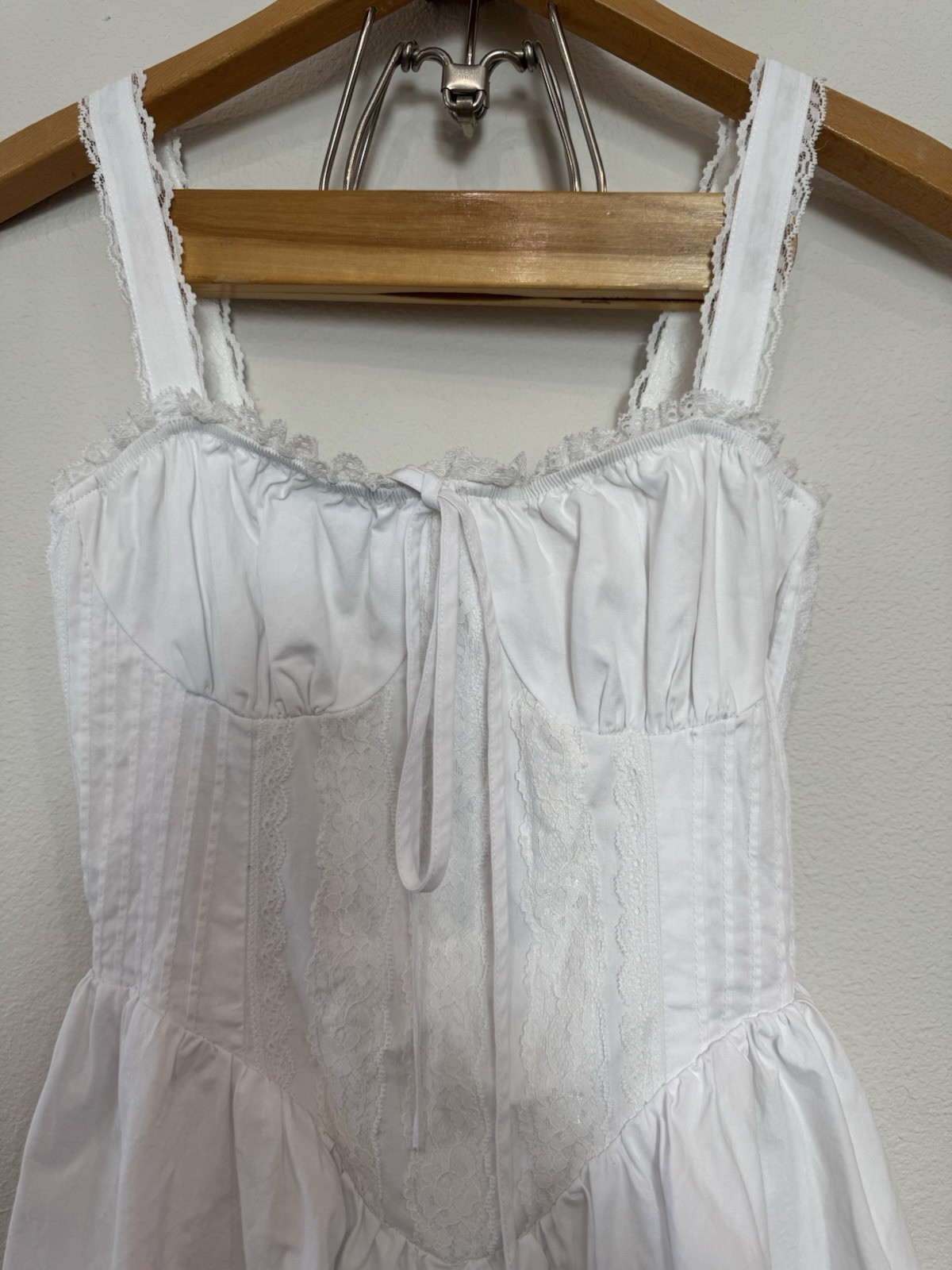 White lace corset style mini dress cottage core ￼